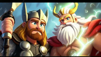 Thor ve Zeus karakterleri karşı karşıya. İki efsanevi tanrının güçlerini kıyaslayan bir görsel.